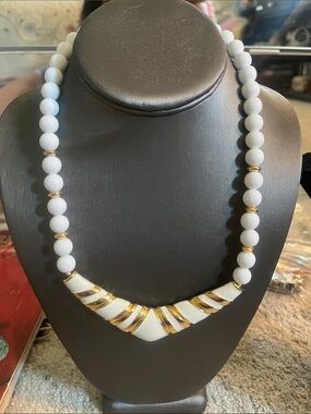 White and Gold Statement Bead Necklace